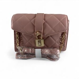 Bebe Kellen Blush quilted crossbody bag with gold lock